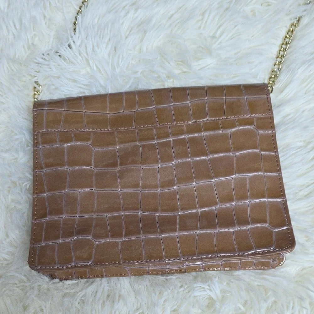 Talbots Tan Crocodile-Embossed Crossbody Bag